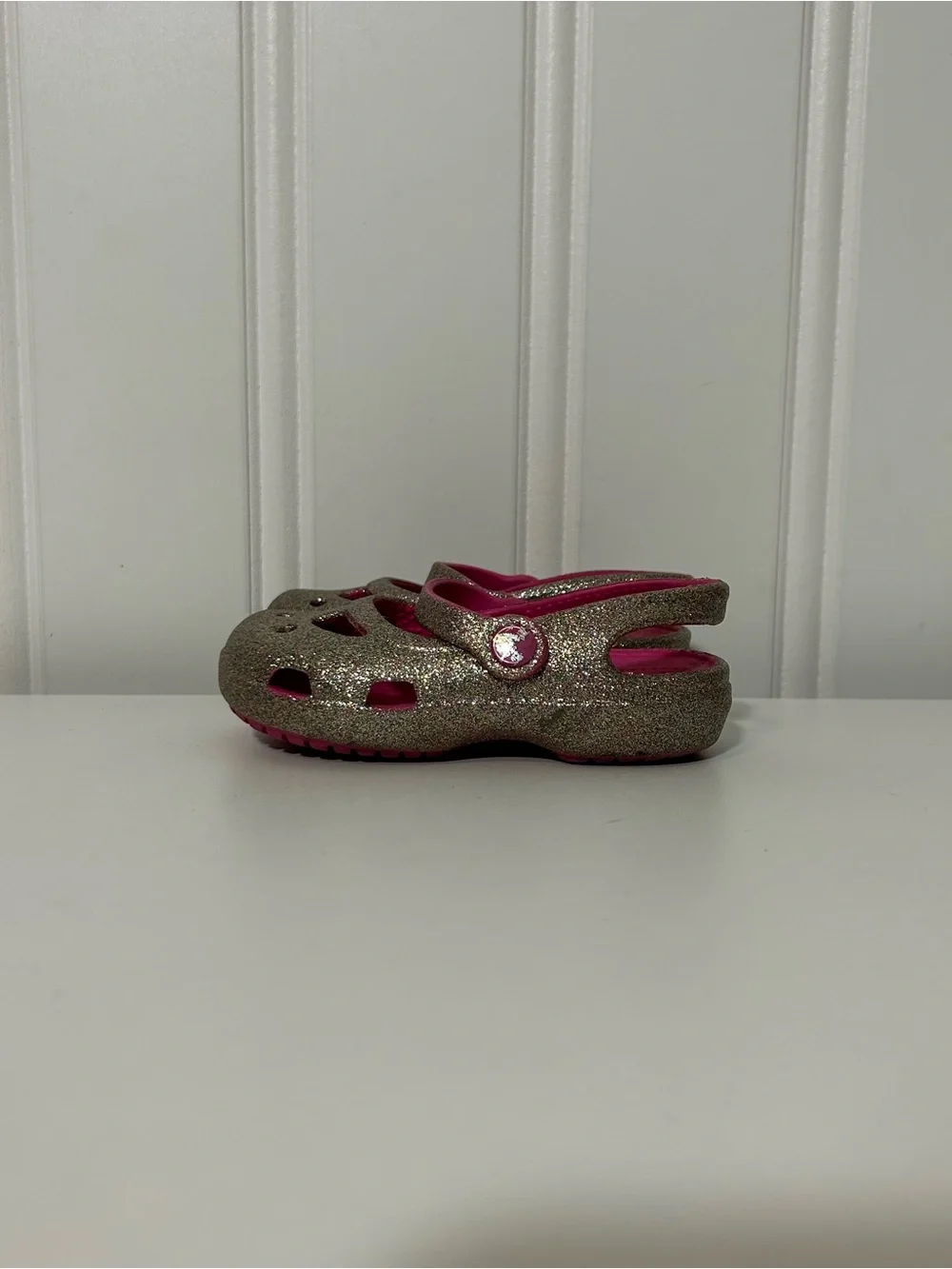 Crocs Maryjane Girls Glitter Clog Sandals - Pink & Gold